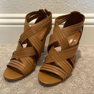 Tory Burch Tan Strappy Crisscross High Heel Sandals